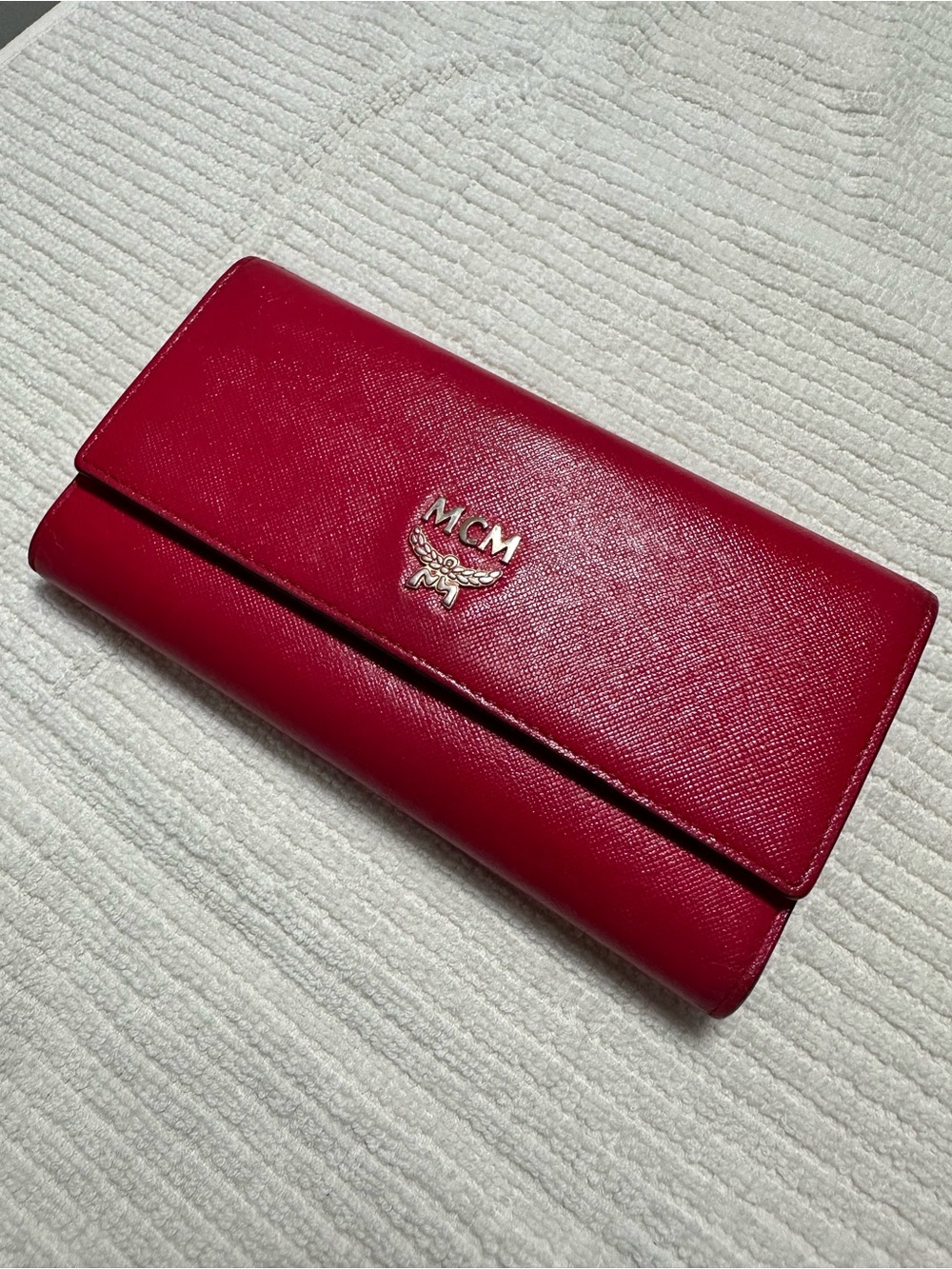 MCM Red Saffiano Leather Continental Wallet with Gold Logo